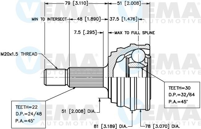 VEMA Joint kit, drive shaft Article number: 18232 cheaply