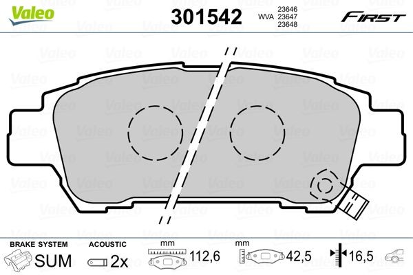 VALEO Brake pad set Article number: 301542 cheaply