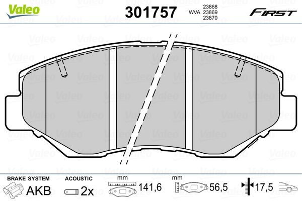 VALEO Brake pad set Article number: 301757 cheaply