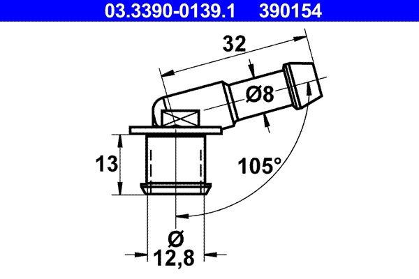 ATE Connection Piece, hose line Article number: 03.3390-0139.1 cheaply