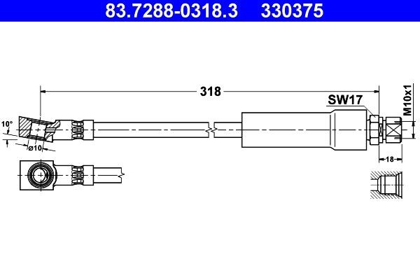 ATE Brake hose Article number: 83.7288-0318.3 cheaply