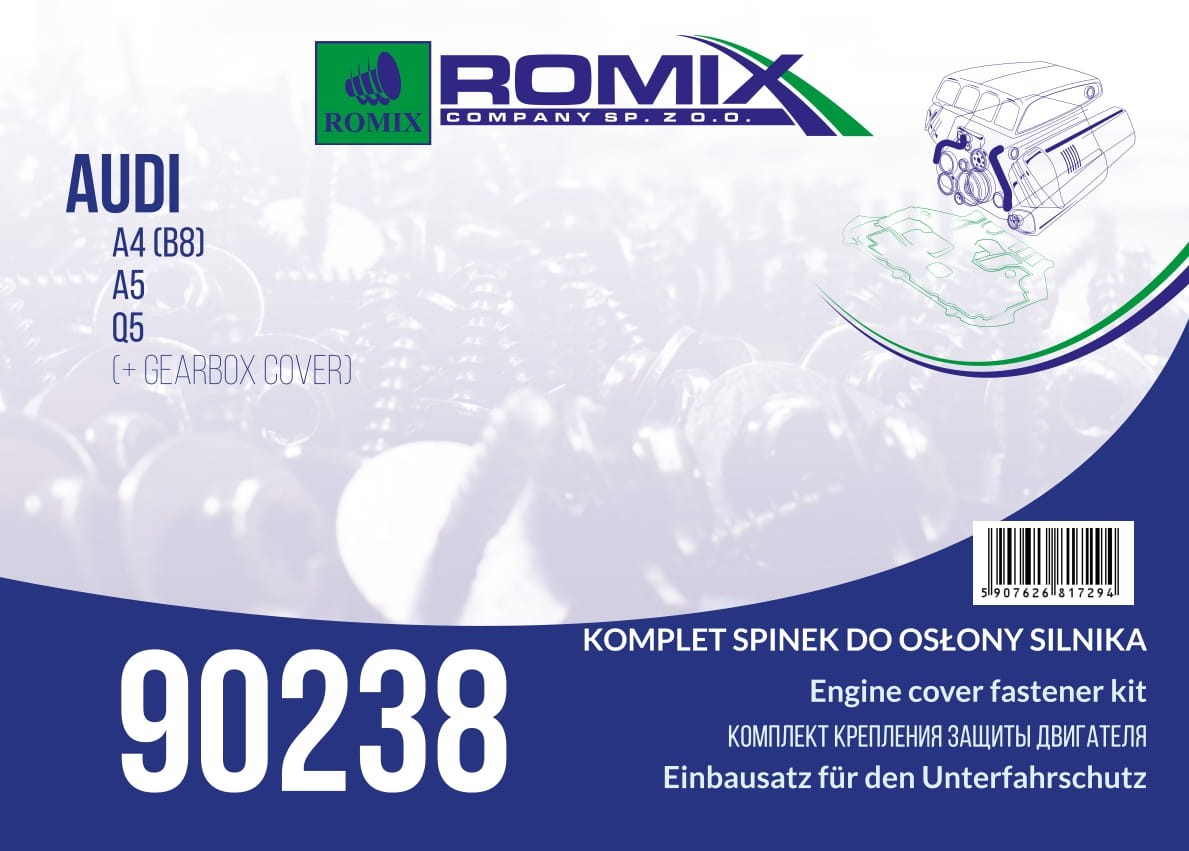 ROMIX 90238 Kinnituselement, mootorikate A4 3.0 220 HP Bensiin 2009
