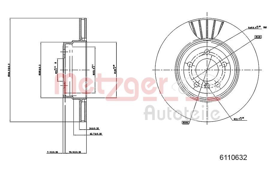 METZGER Bremseskive Varenummer: 6110632 billige