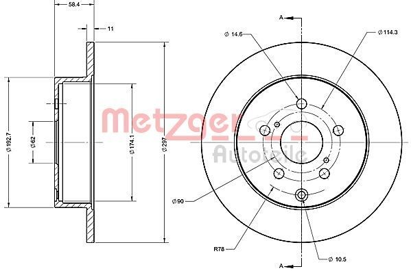 METZGER Brake disc Article number: 6110700 cheaply