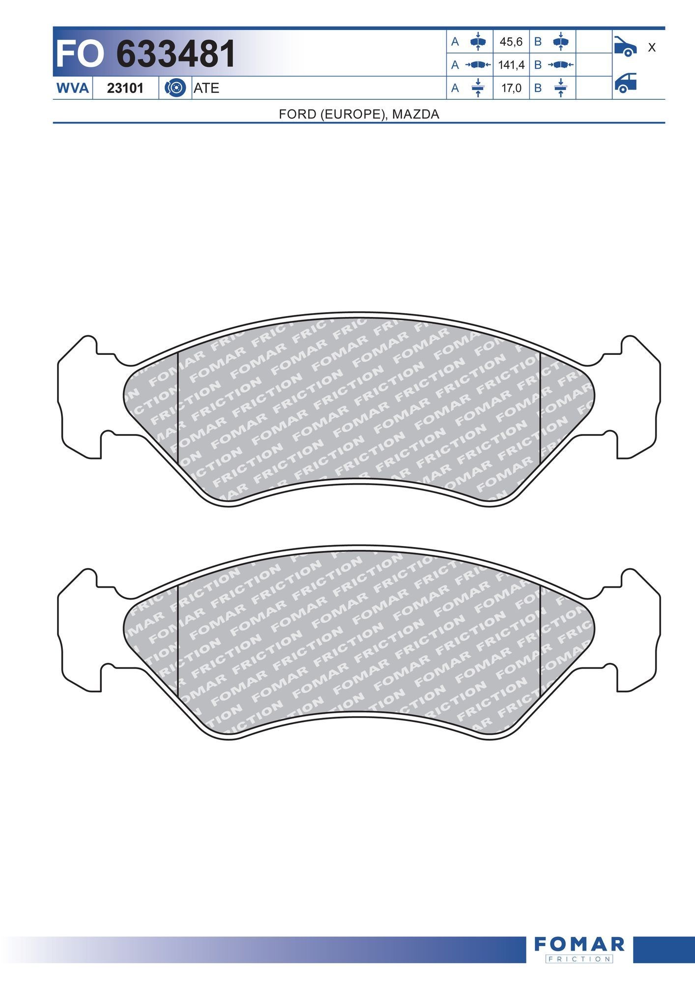 FOMAR Friction Brake pad set Article number: FO 633481 cheaply