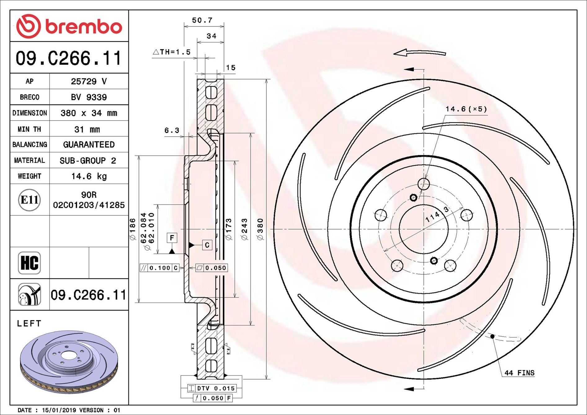 BREMBO Brake disc Article number: 09.C266.11 cheaply