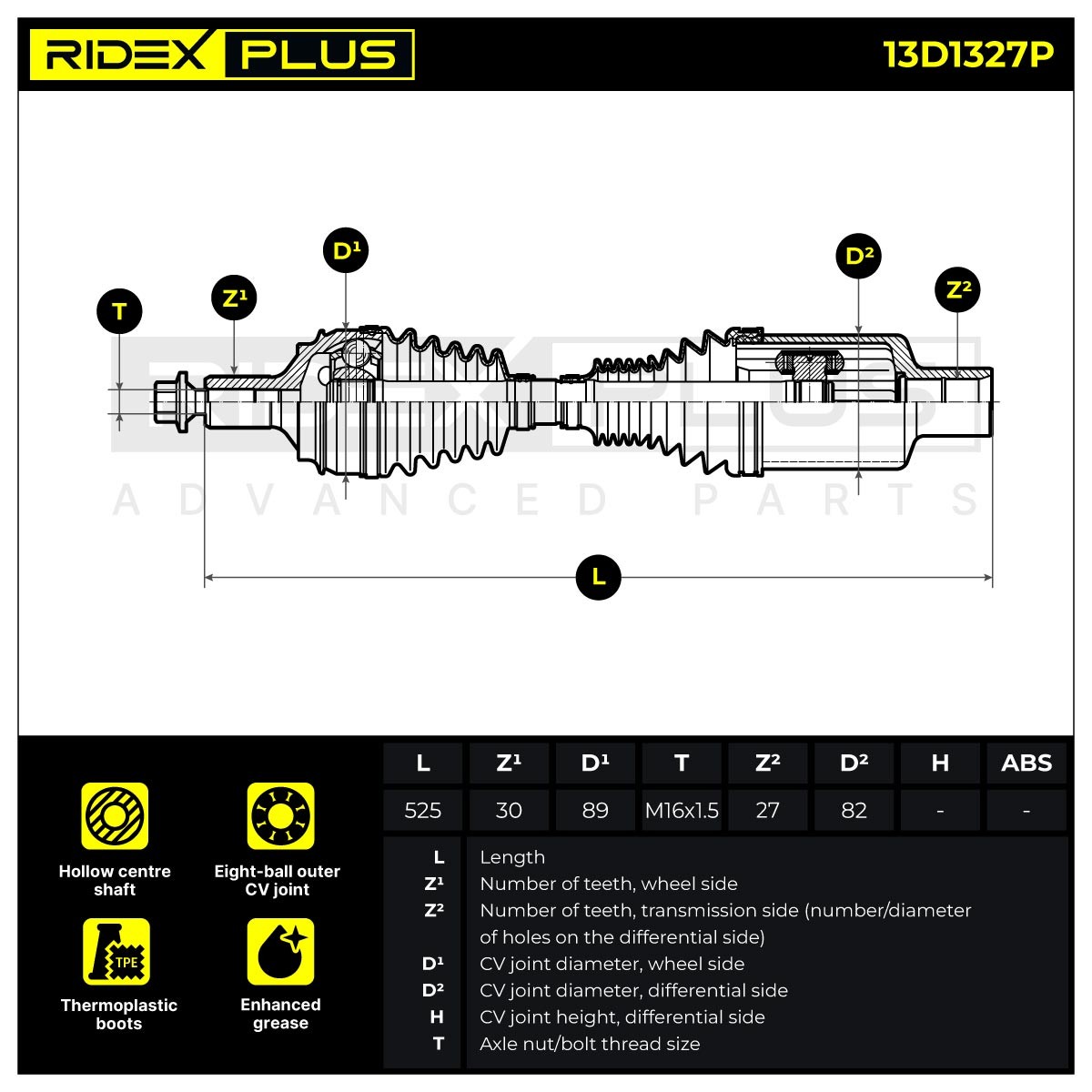 RIDEX PLUS Drive shaft Article number: 13D1327P cheaply