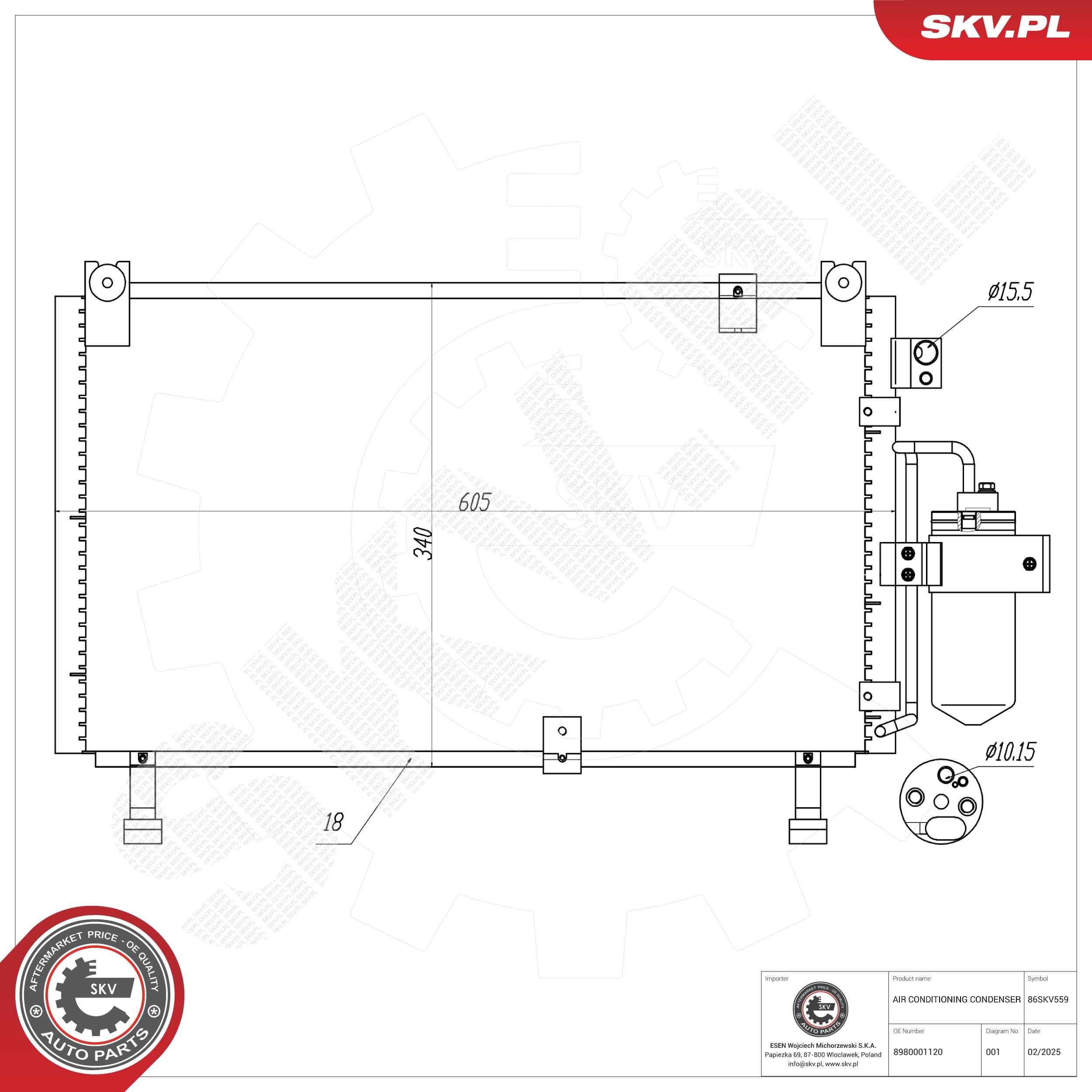 ESEN SKV Air conditioning condenser Article number: 86SKV559 cheaply