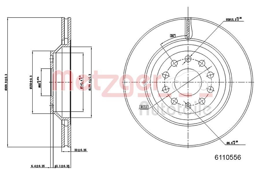 METZGER Brake disc Article number: 6110556 cheaply