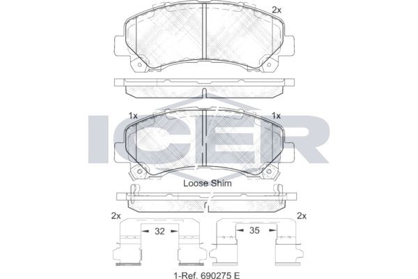 ICER Brake pad set Article number: 182082 cheaply