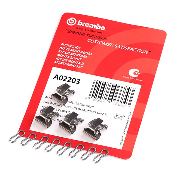 BREMBO A 02 203 Monteringssæt til bremseklodser PANDA 1000 4x4 50 HK Benzin 2004