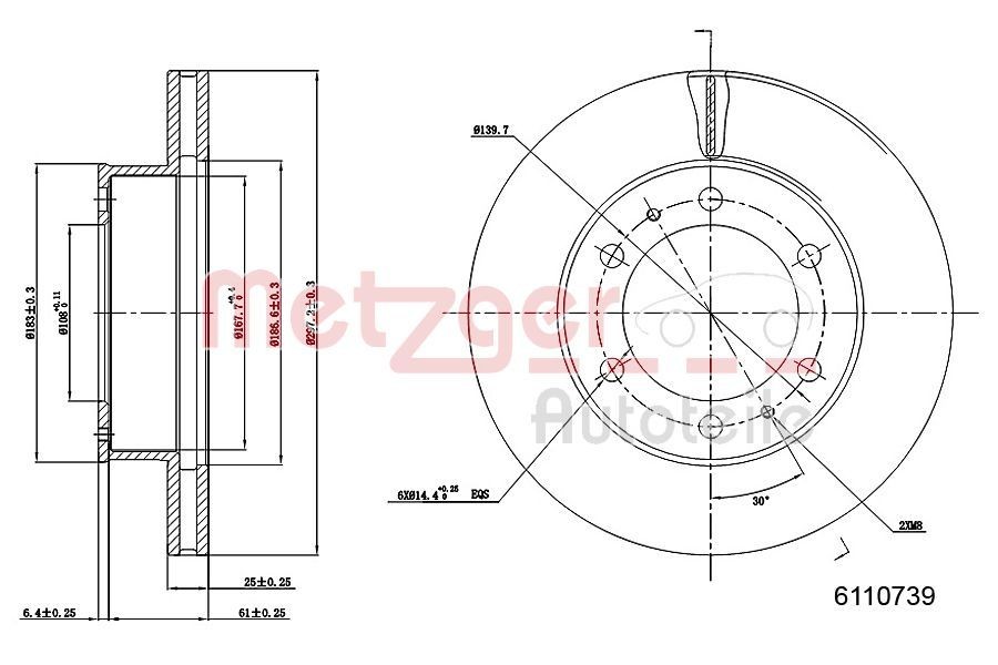 METZGER Brake disc Article number: 6110739 cheaply