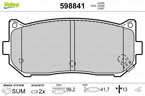 VALEO Brake pad set Article number: 598841 cheaply