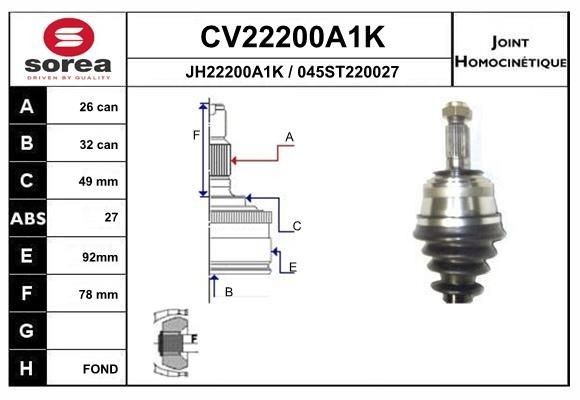 EAI Joint kit, drive shaft Article number: CV22200A1K cheaply