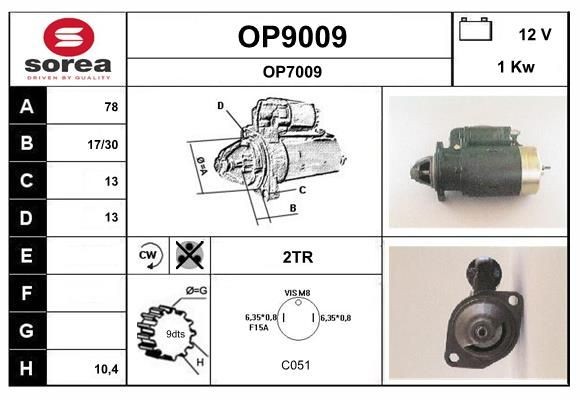SNRA Starter motor Article number: OP9009 cheaply