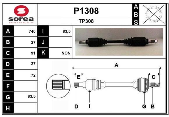 SNRA Drive shaft Article number: P1308 cheaply