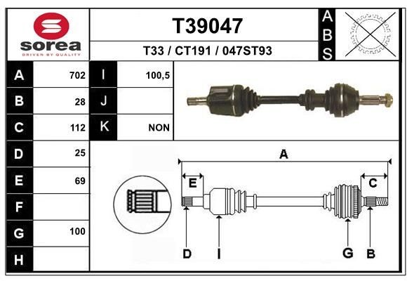 EAI Drive shaft Article number: T39047 cheaply