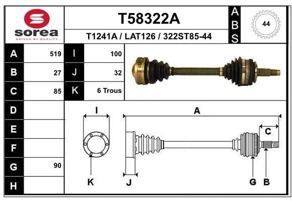EAI Drive shaft Article number: T58322A cheaply