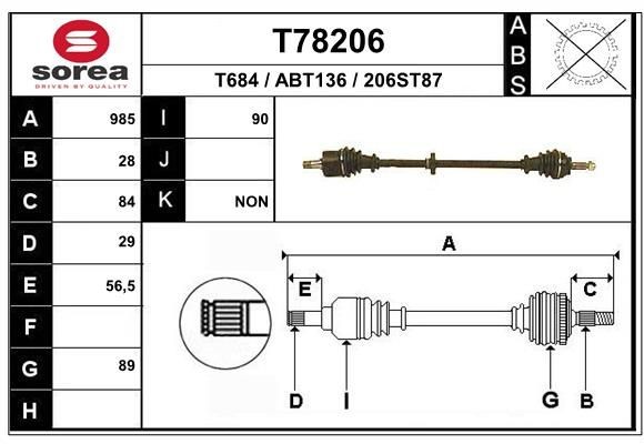 EAI Drive shaft Article number: T78206 cheaply