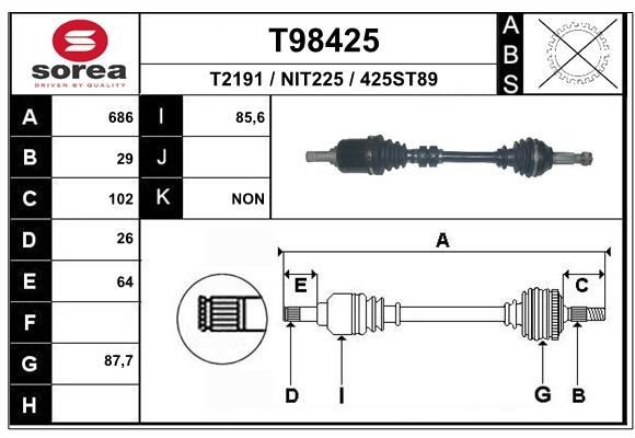 EAI Drive shaft Article number: T98425 cheaply