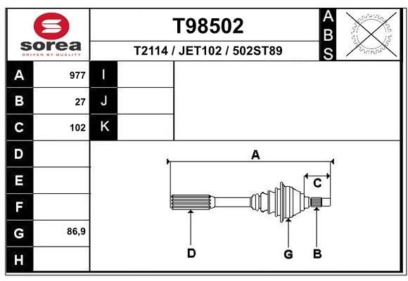 EAI Drive shaft Article number: T98502 cheaply