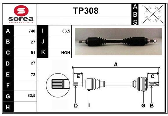 SERA Drive shaft Article number: TP308 cheaply