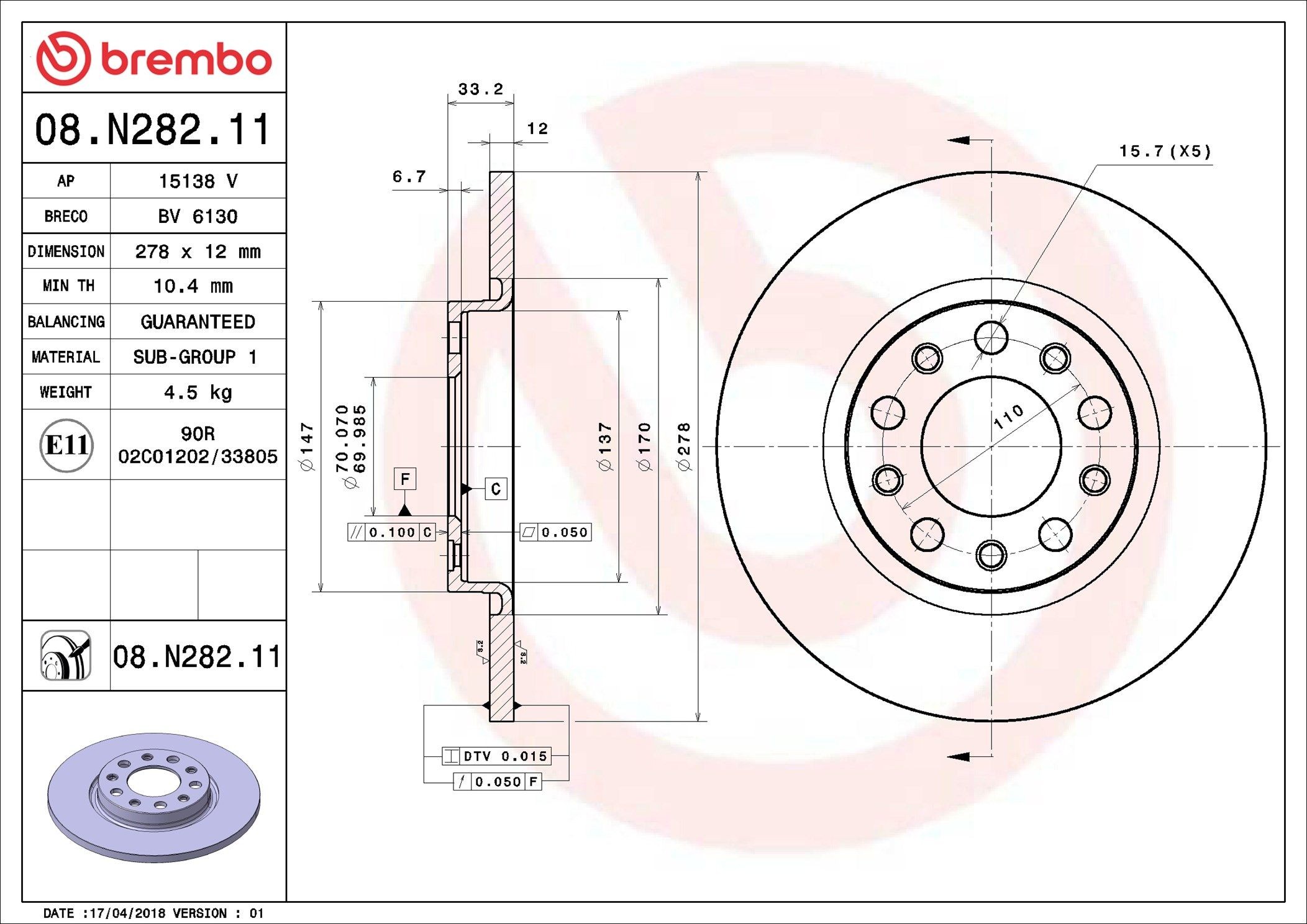 BREMBO Piduriketas Artikli number: 08.N282.11 soodsalt