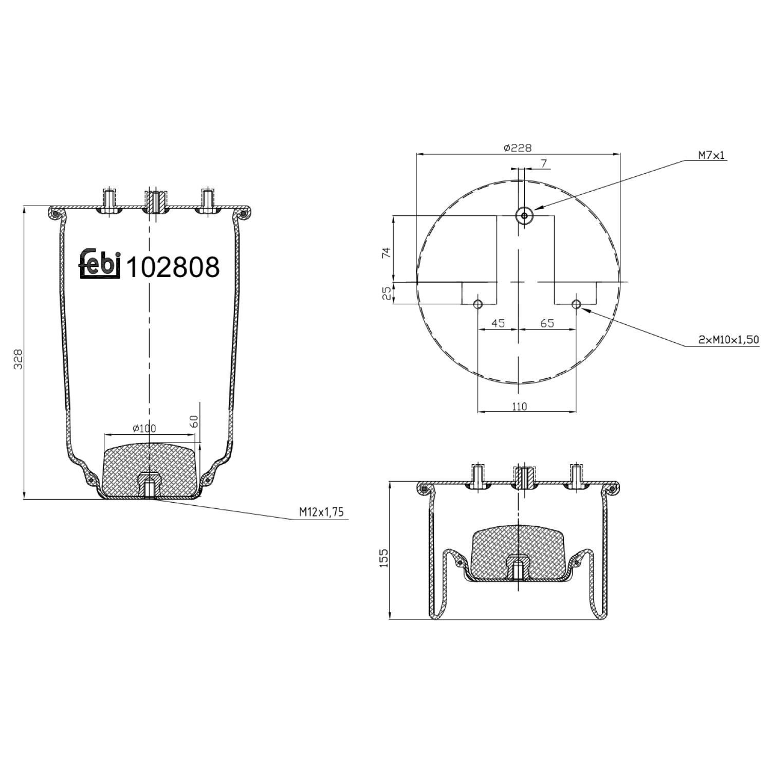 FEBI BILSTEIN 102808 Boot, air suspension Daily 35S17, 35C17, 40C17, 45S17,45C17, 50C17, 60C17, 65C17,... 170 PS Diesel