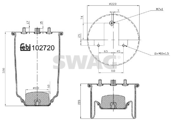 SWAG 37 10 2720 Boot, air suspension Daily 35C17, 35S17, 40C17, 45C17, 50C17, 60C17, 65C17, 70C17 170 PS Diesel 2014