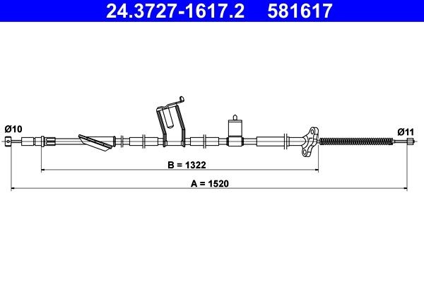 ATE Hand brake cable Article number: 24.3727-1617.2 cheaply