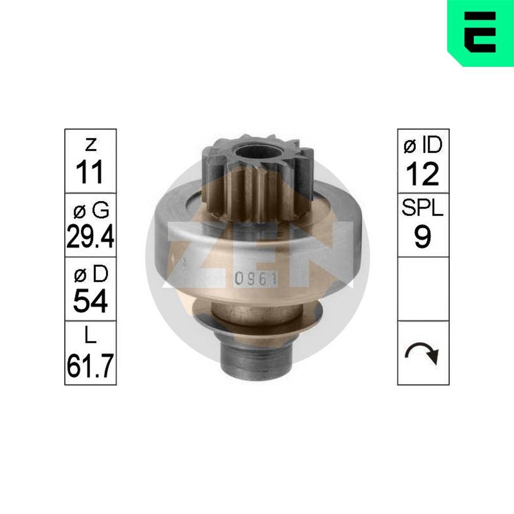 ERA ZN0961 Freewheel Gear, starter SCUDO 1.9 TD 92 PS Diesel 2006