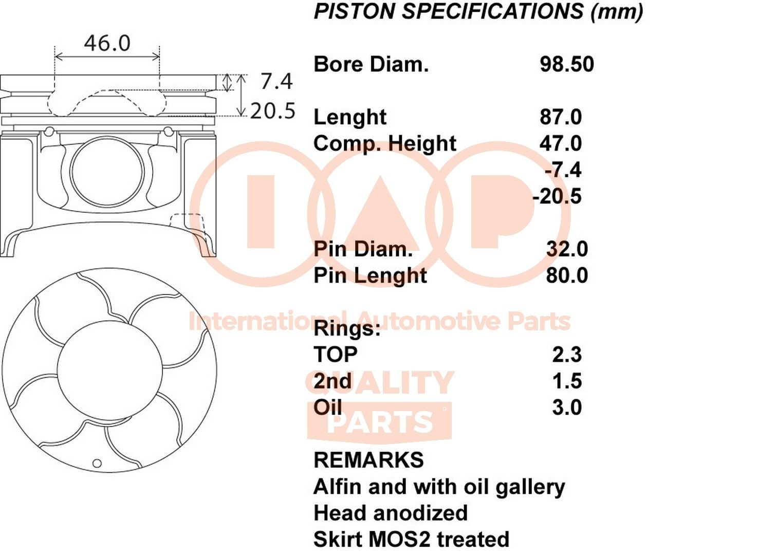 IAP QUALITY PARTS Kolvid Artikli number: 100-12132 soodsalt