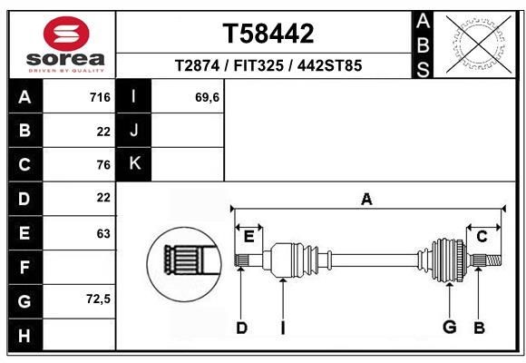 EAI Drive shaft Article number: T58442 cheaply