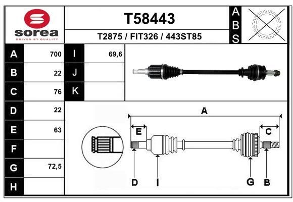EAI Drive shaft Article number: T58443 cheaply