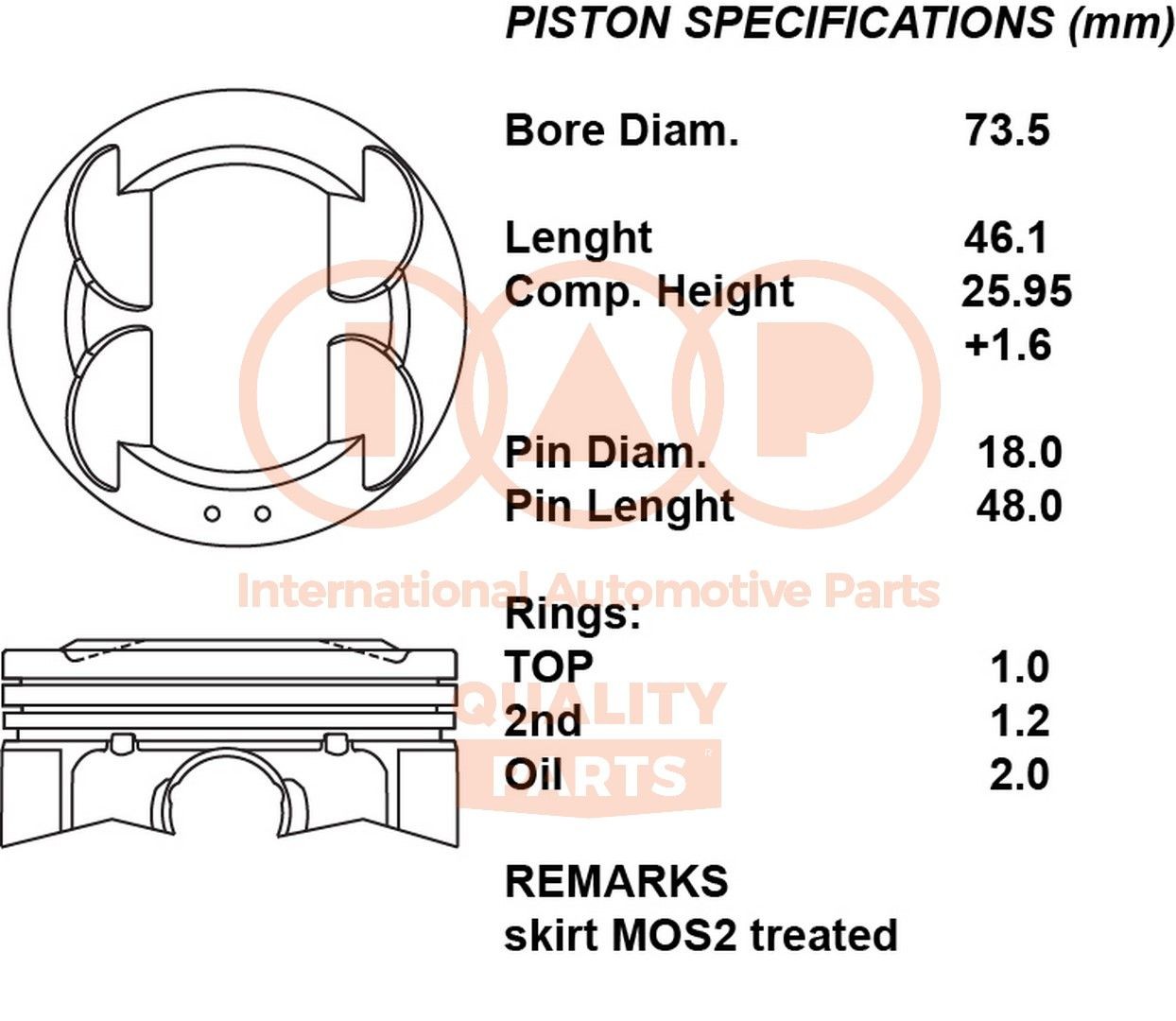 IAP QUALITY PARTS Piston Article number: 100-16067 cheaply