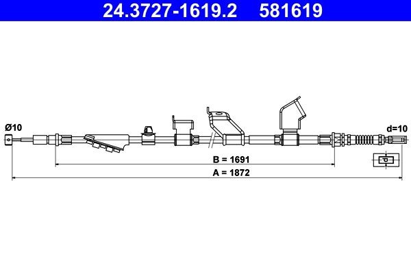 ATE Hand brake cable Article number: 24.3727-1619.2 cheaply