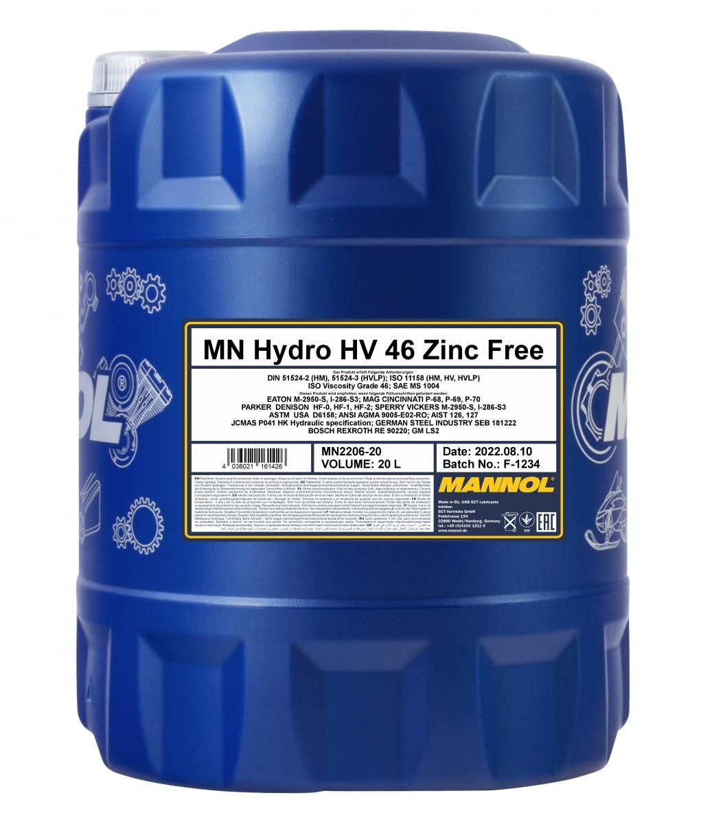 MANNOL Centralhydraulikolie Hydro HV ISO 46, Zinc Free Varenummer: MN2206-20 billige