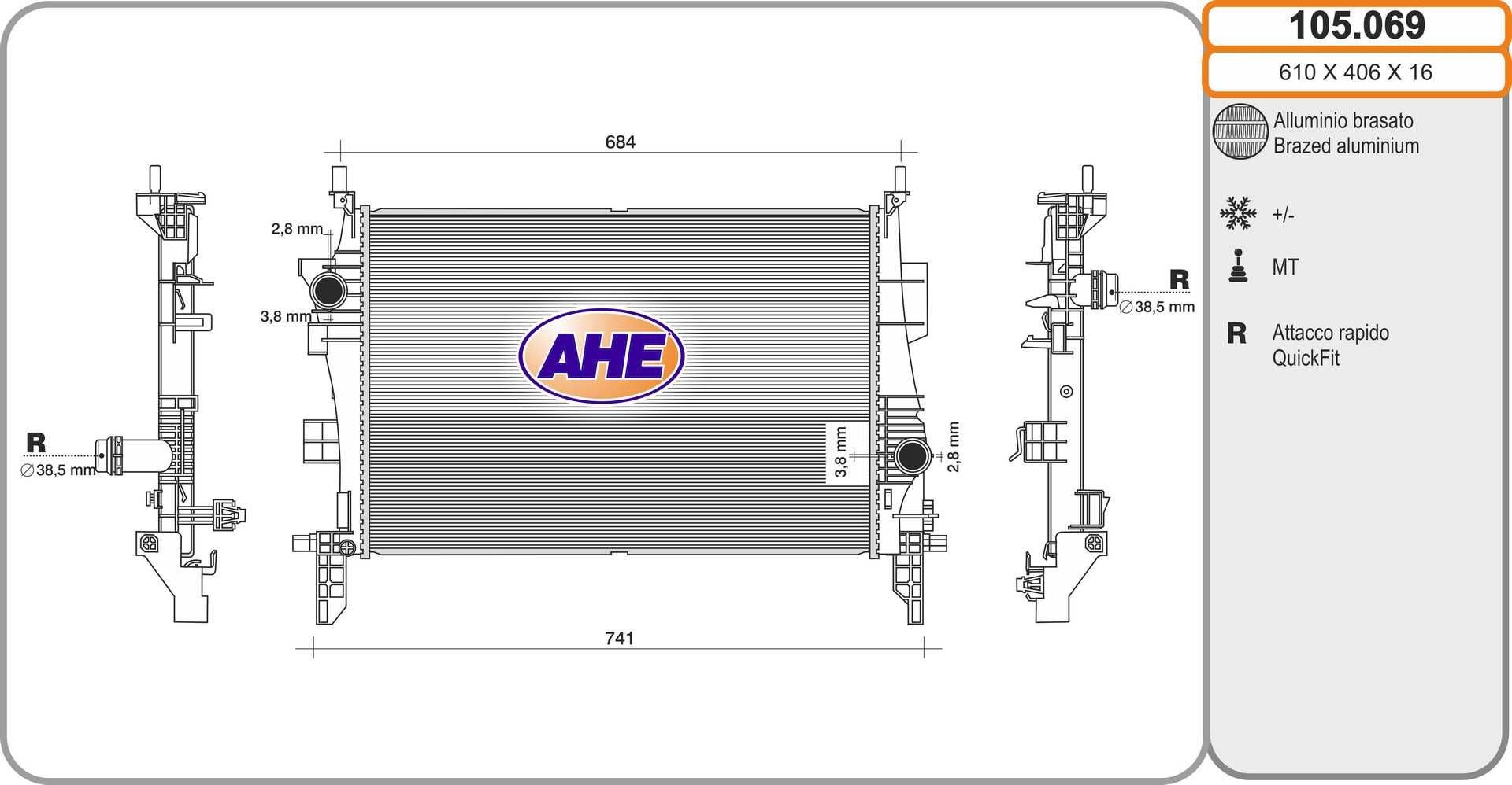 AHE Radiaator, mootorijahutus Artikli number: 105.069 soodsalt