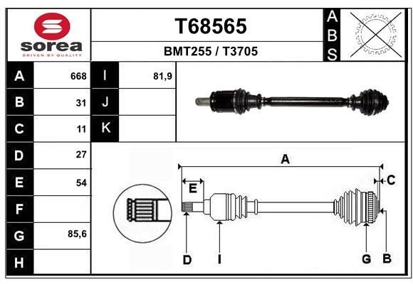 EAI Drive shaft Article number: T68565 cheaply
