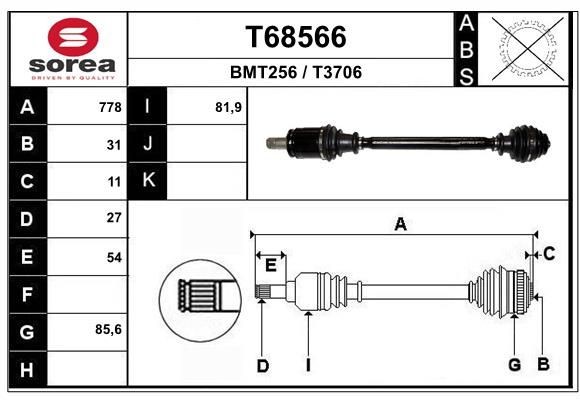 EAI Drive shaft Article number: T68566 cheaply