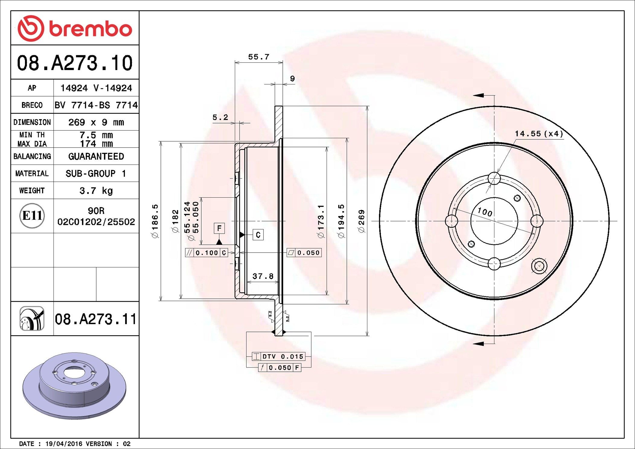 BREMBO Piduriketas Artikli number: 08.A273.10 soodsalt