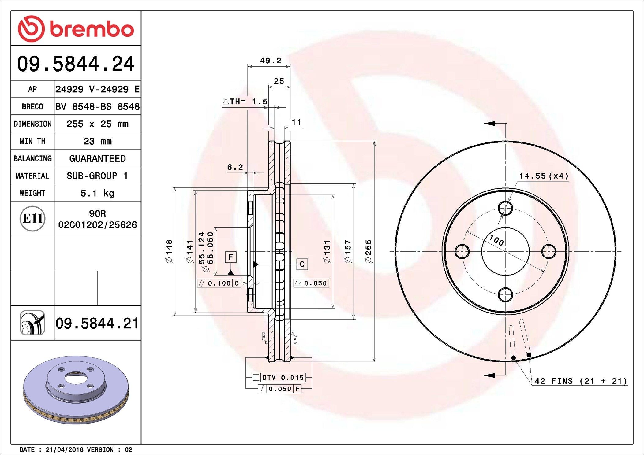 BREMBO Brake disc Article number: 09.5844.24 cheaply