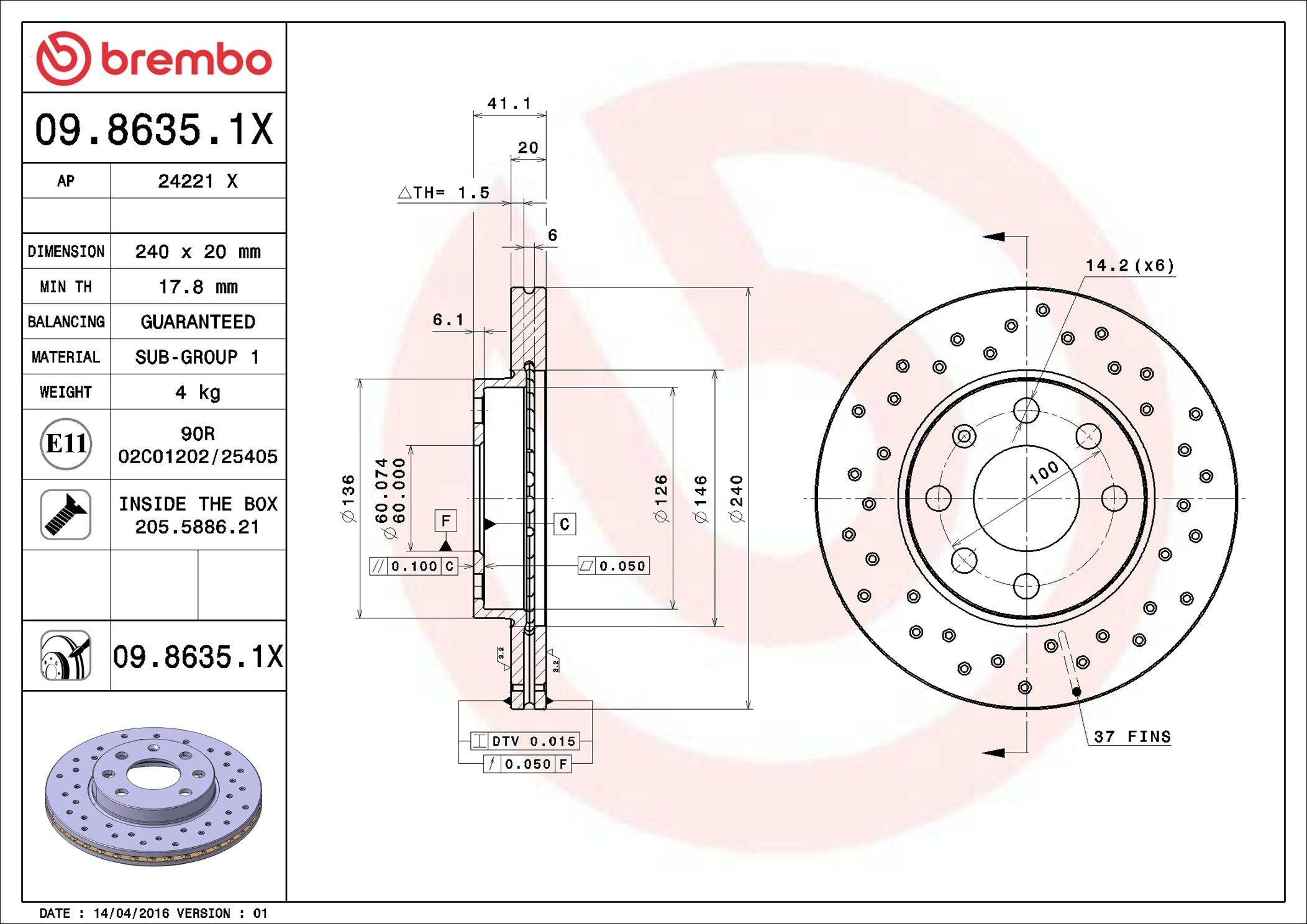 BREMBO Brake disc Article number: 09.A096.10 cheaply