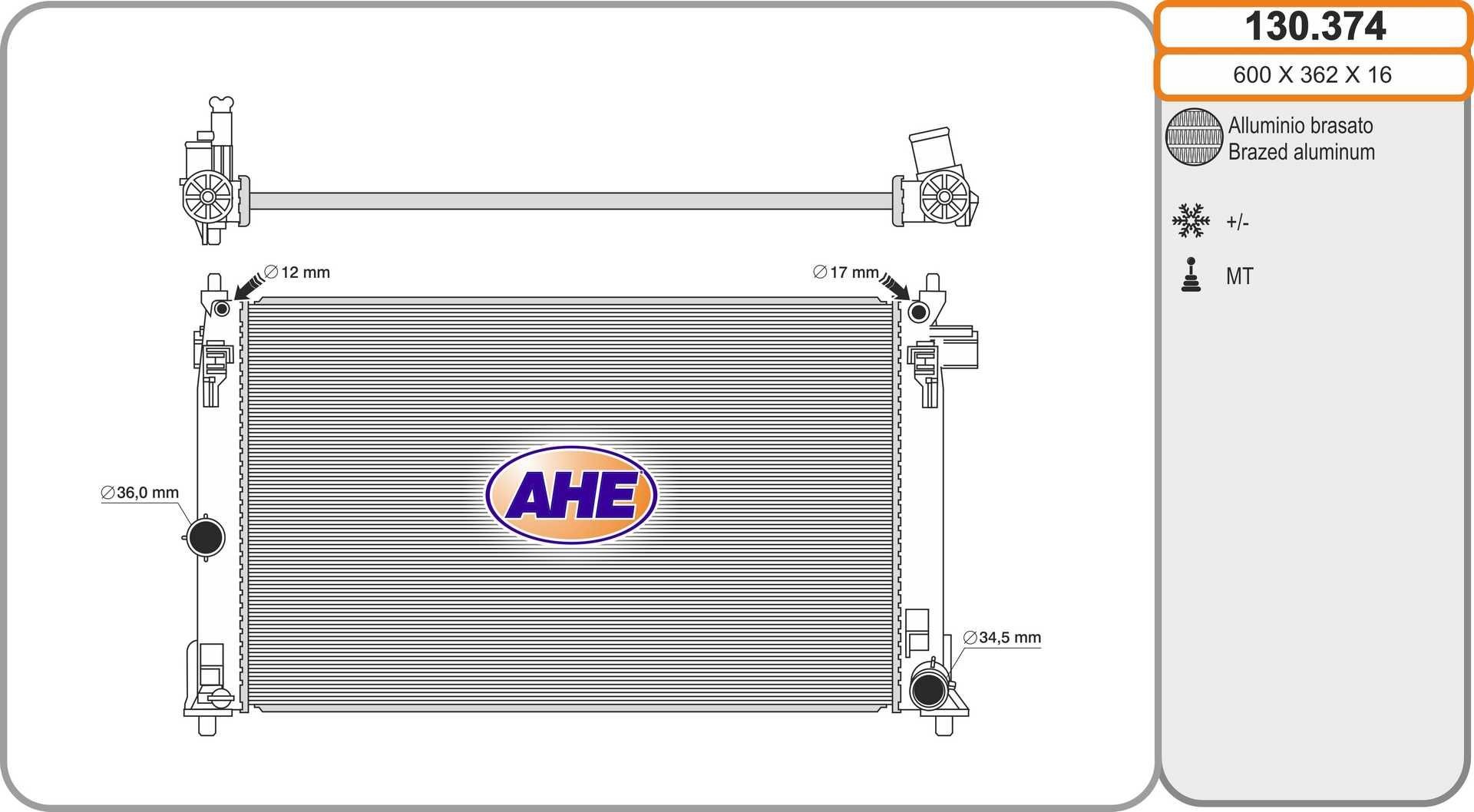 AHE Engine radiator Article number: 130.374 cheaply