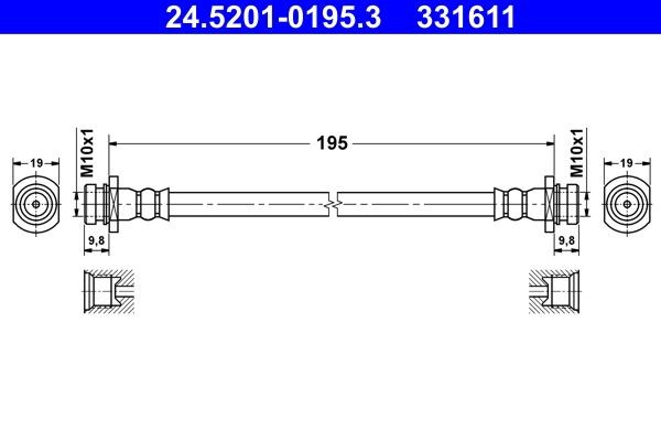ATE Brake hose Article number: 24.5201-0195.3 cheaply