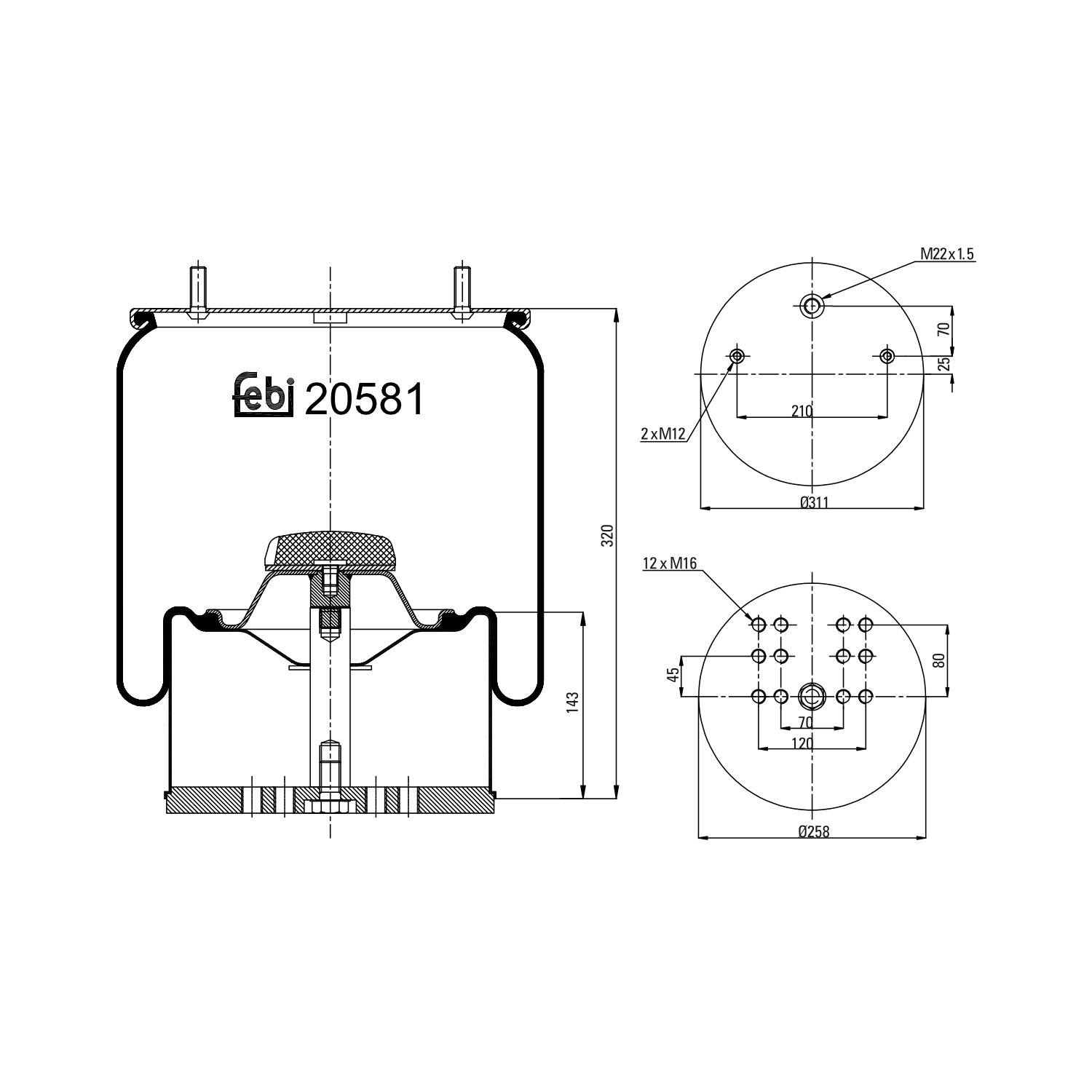 FEBI BILSTEIN 20581 Маншон, въздушно окачване 205 1.4 75 K.C. бензин 2000