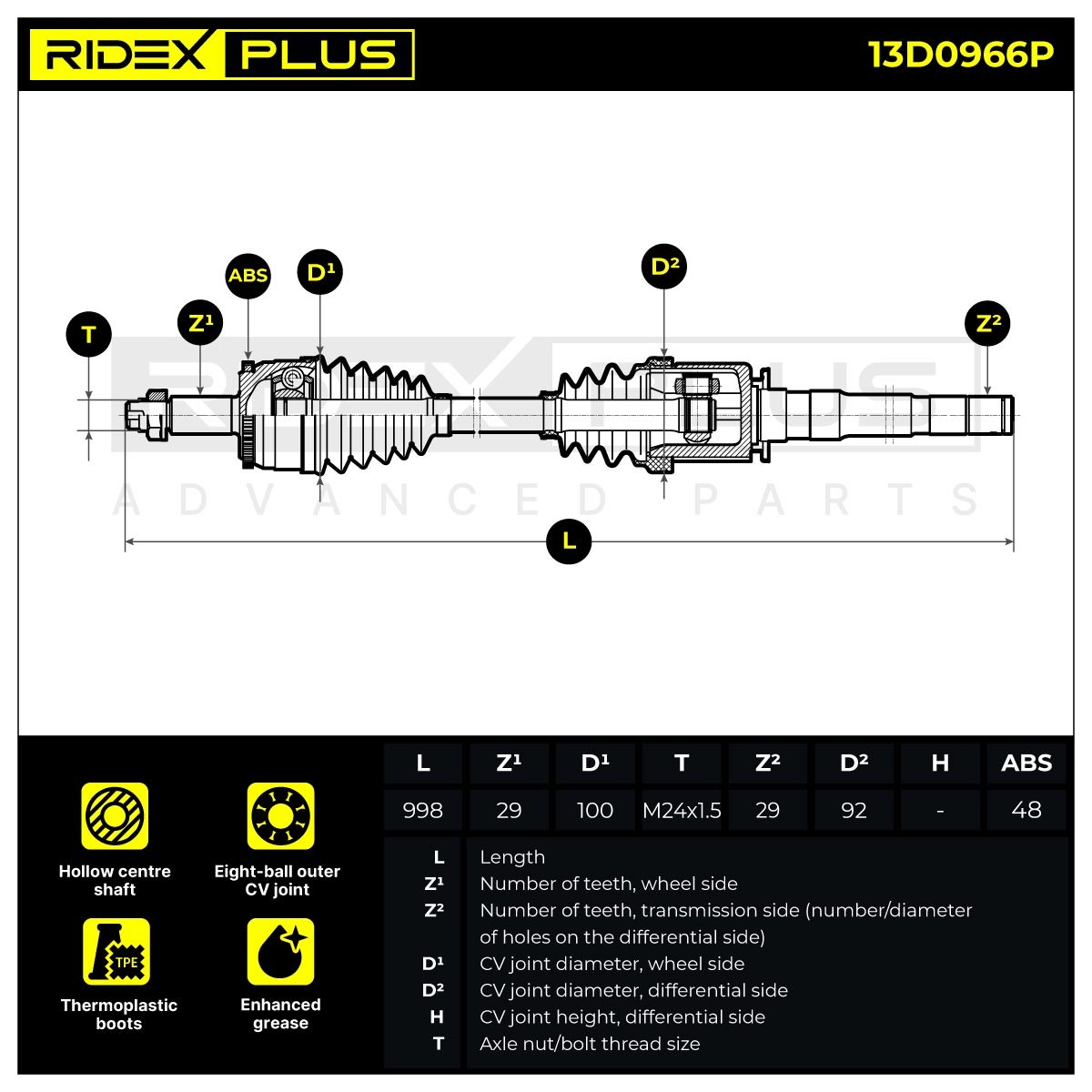 RIDEX PLUS Drive shaft Article number: 13D0966P cheaply
