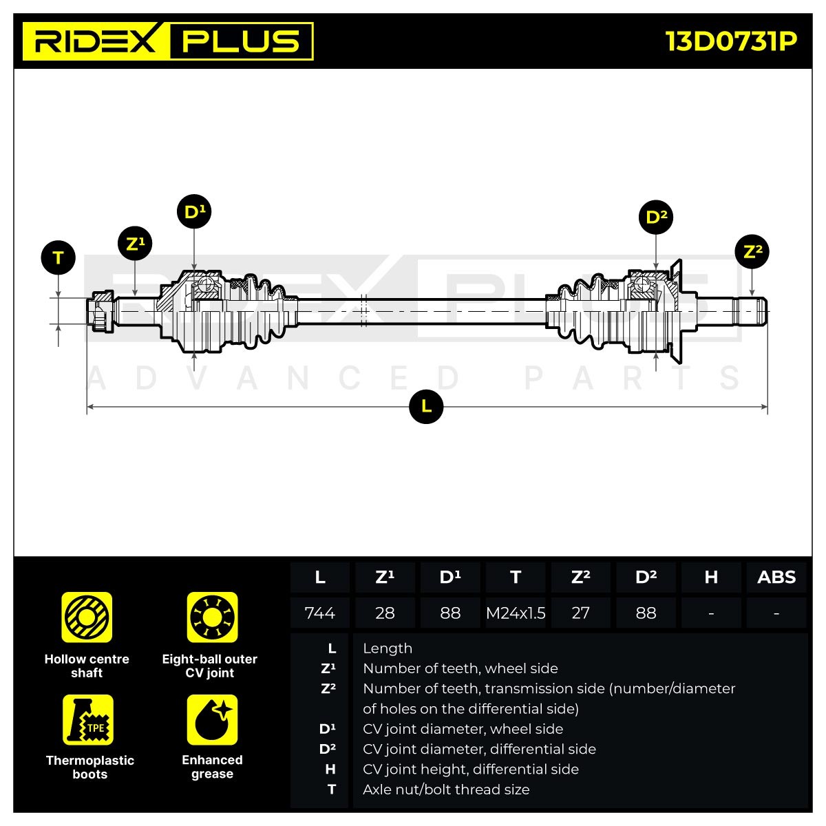 RIDEX PLUS Drive shaft Article number: 13D0731P cheaply