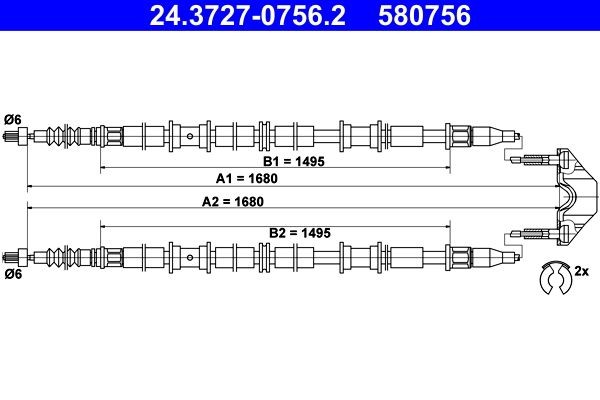 ATE Hand brake cable Article number: 24.3727-0756.2 cheaply