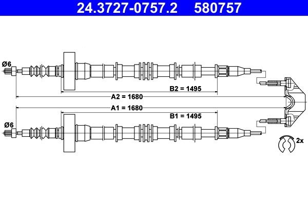 ATE Hand brake cable Article number: 24.3727-0757.2 cheaply